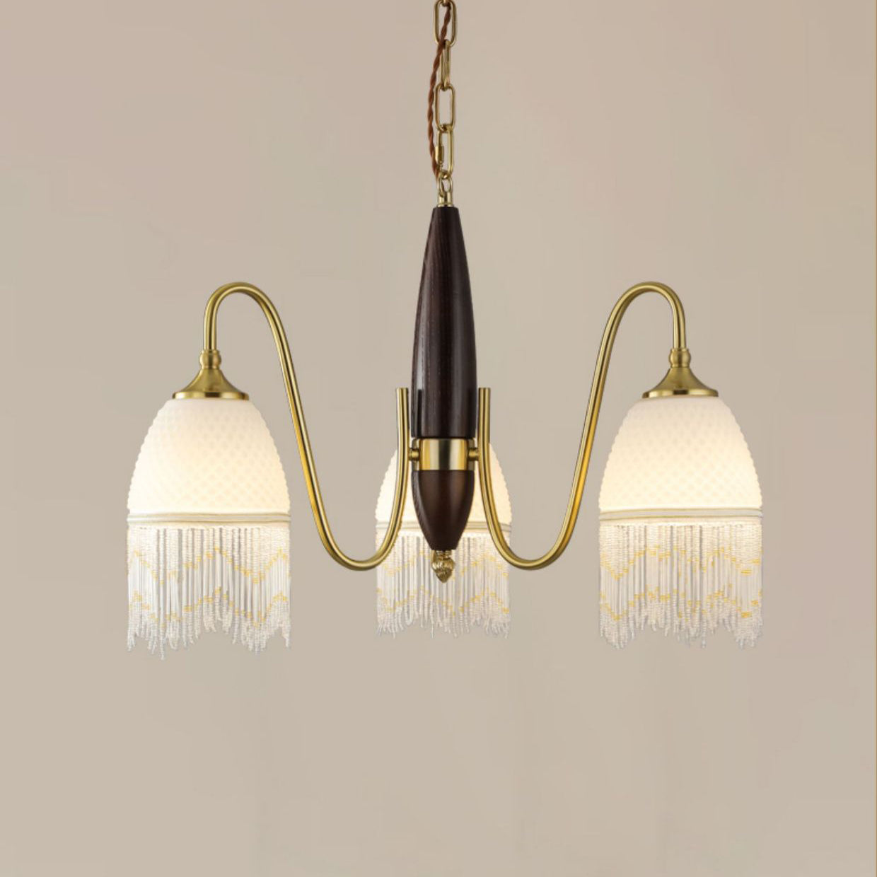 Traditional French Tassel Round Oval Iron Wood Glass 3/5/8 Light Chandelier For Living Room
