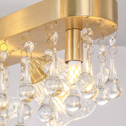 Modern Luxury Flower Shape Linear Rectangle Copper Glass 12-Light Island Light Chandelier For Dining Room