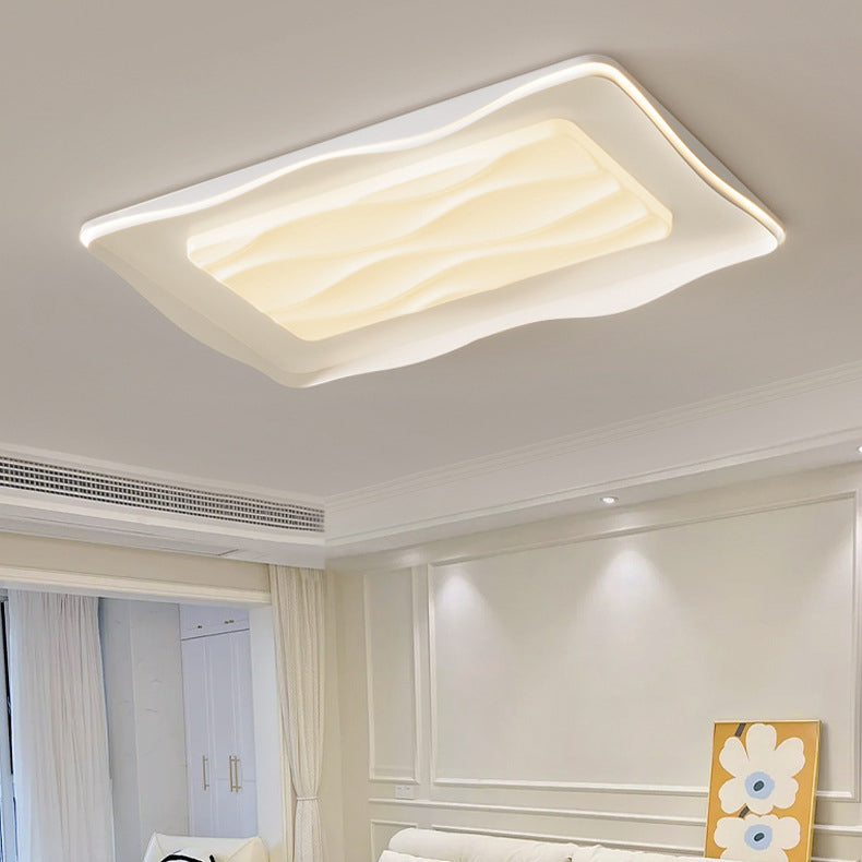 Modern Minimalist Cream Rectangle Square PVC Hardware LED Flush Mount Ceiling Light For Bedroom