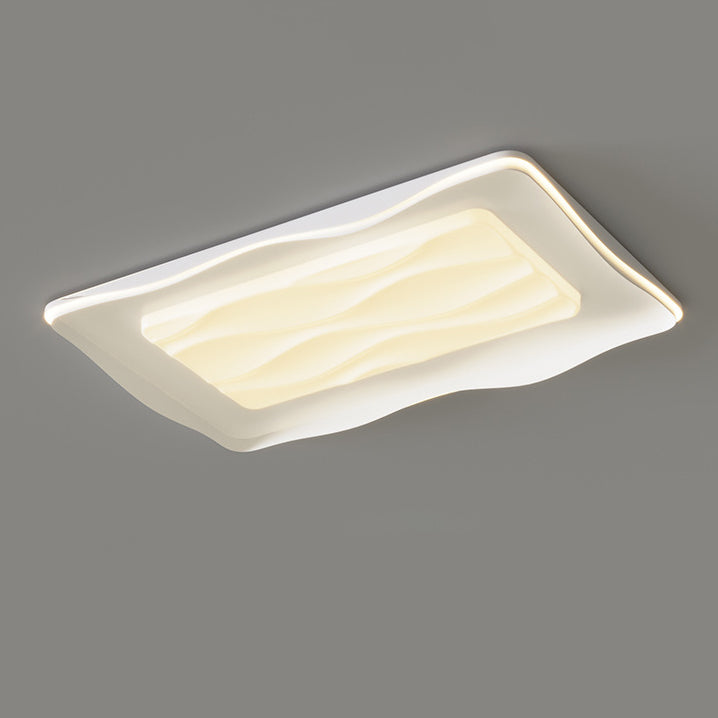 Modern Minimalist Cream Rectangle Square PVC Hardware LED Flush Mount Ceiling Light For Bedroom
