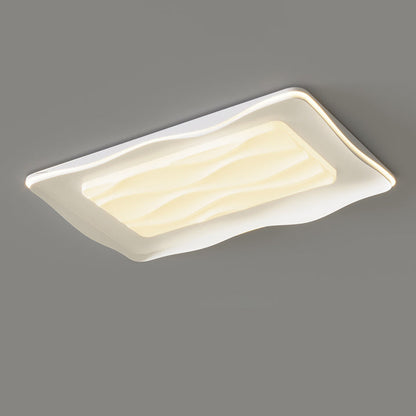 Modern Minimalist Cream Rectangle Square PVC Hardware LED Flush Mount Ceiling Light For Bedroom