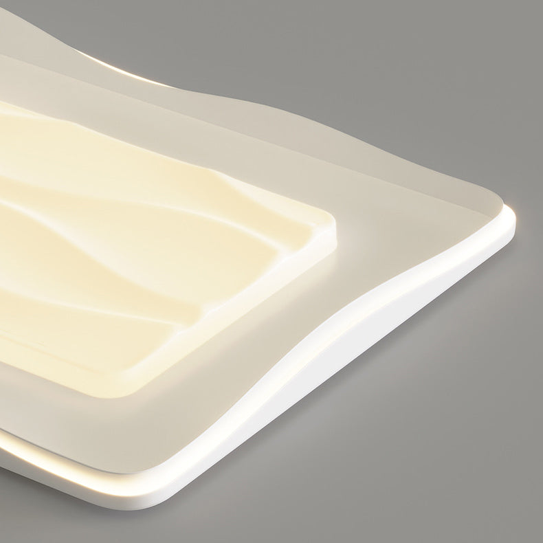 Modern Minimalist Cream Rectangle Square PVC Hardware LED Flush Mount Ceiling Light For Bedroom