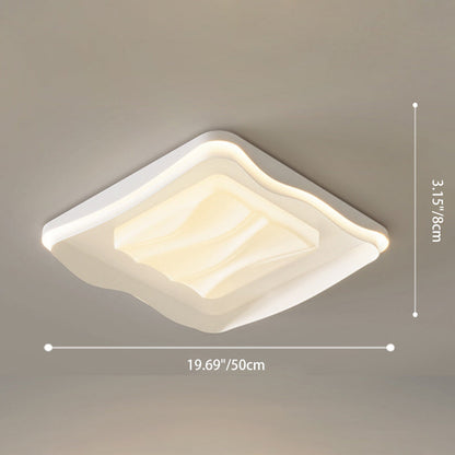 Modern Minimalist Cream Rectangle Square PVC Hardware LED Flush Mount Ceiling Light For Bedroom