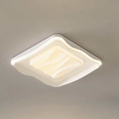 Modern Minimalist Cream Rectangle Square PVC Hardware LED Flush Mount Ceiling Light For Bedroom