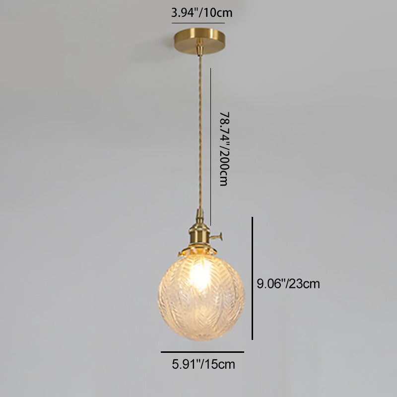 Contemporary Creative Round Orb Diamond Cone Copper Glass 1-Light Pendant Light For Bedroom