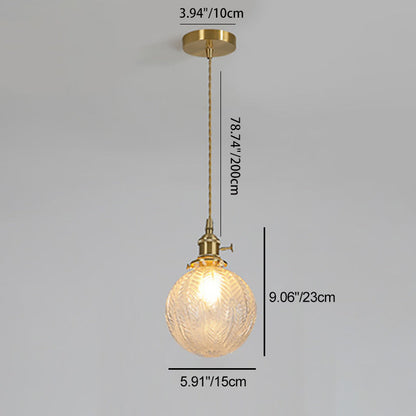 Contemporary Creative Round Orb Diamond Cone Copper Glass 1-Light Pendant Light For Bedroom