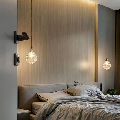 Contemporary Creative Round Orb Diamond Cone Copper Glass 1-Light Pendant Light For Bedroom