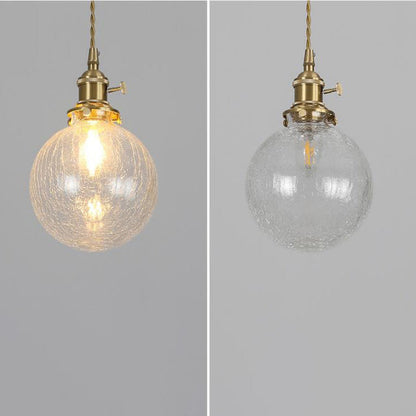 Contemporary Creative Round Orb Diamond Cone Copper Glass 1-Light Pendant Light For Bedroom