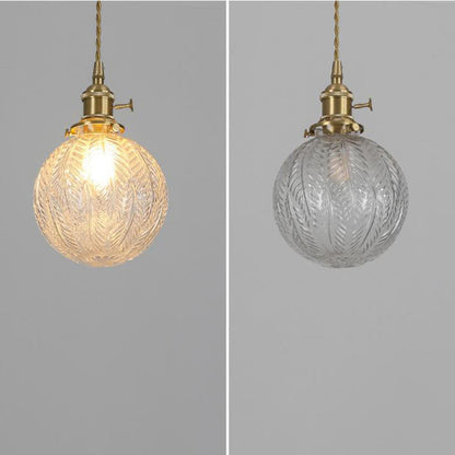Contemporary Creative Round Orb Diamond Cone Copper Glass 1-Light Pendant Light For Bedroom