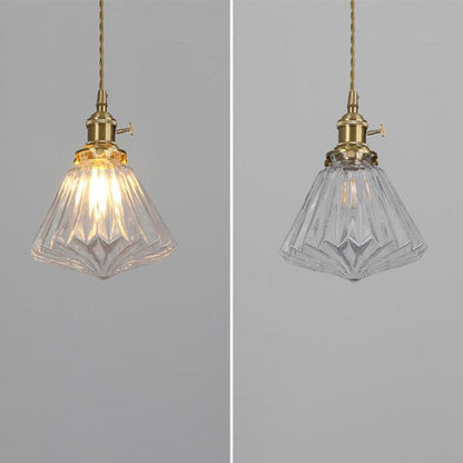 Contemporary Creative Round Orb Diamond Cone Copper Glass 1-Light Pendant Light For Bedroom