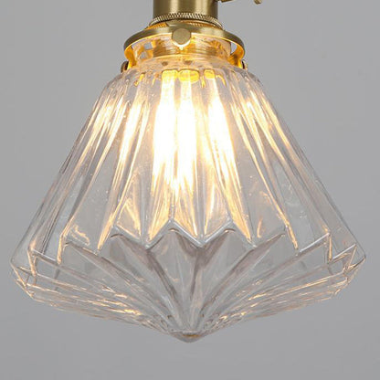 Contemporary Creative Round Orb Diamond Cone Copper Glass 1-Light Pendant Light For Bedroom