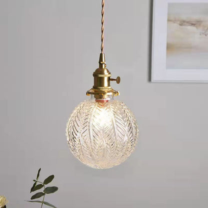 Contemporary Creative Round Orb Diamond Cone Copper Glass 1-Light Pendant Light For Bedroom