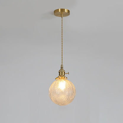 Contemporary Creative Round Orb Diamond Cone Copper Glass 1-Light Pendant Light For Bedroom
