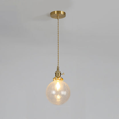 Contemporary Creative Round Orb Diamond Cone Copper Glass 1-Light Pendant Light For Bedroom