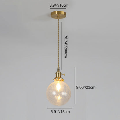 Contemporary Creative Round Orb Diamond Cone Copper Glass 1-Light Pendant Light For Bedroom
