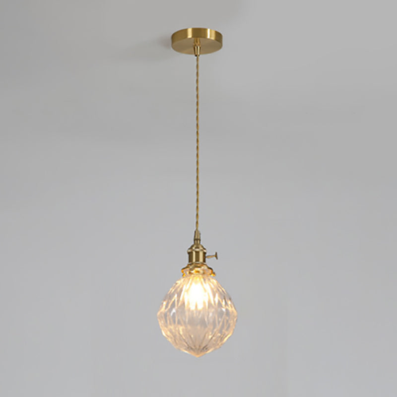 Contemporary Creative Round Orb Diamond Cone Copper Glass 1-Light Pendant Light For Bedroom