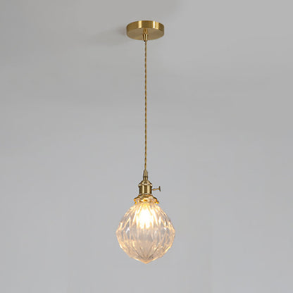 Contemporary Creative Round Orb Diamond Cone Copper Glass 1-Light Pendant Light For Bedroom