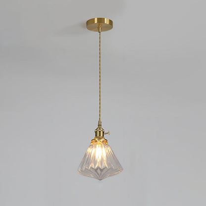 Contemporary Creative Round Orb Diamond Cone Copper Glass 1-Light Pendant Light For Bedroom