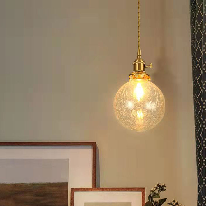 Contemporary Creative Round Orb Diamond Cone Copper Glass 1-Light Pendant Light For Bedroom