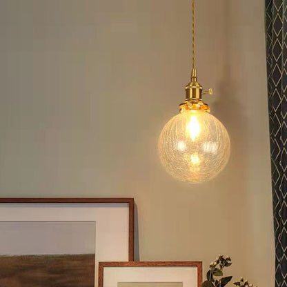 Contemporary Creative Round Orb Diamond Cone Copper Glass 1-Light Pendant Light For Bedroom