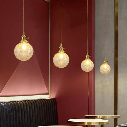 Contemporary Creative Round Orb Diamond Cone Copper Glass 1-Light Pendant Light For Bedroom