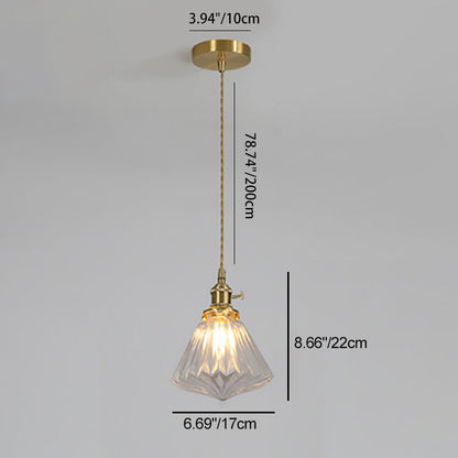Contemporary Creative Round Orb Diamond Cone Copper Glass 1-Light Pendant Light For Bedroom