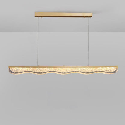 Modern Luxury Linear Rectangle Resin Crystal Copper Stainless Steel LED Island Light Chandelier For Dining Room