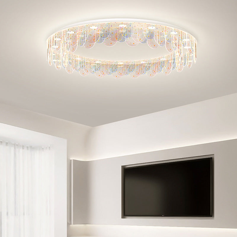 Contemporary Nordic Colorful Round Iron Acrylic LED Flush Mount Ceiling Light For Bedroom