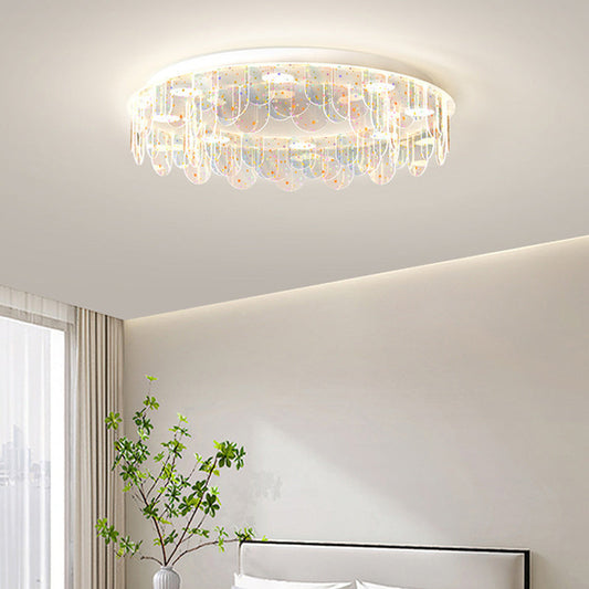Contemporary Nordic Colorful Round Iron Acrylic LED Flush Mount Ceiling Light For Bedroom
