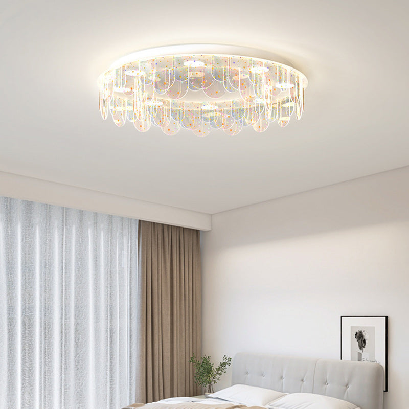 Contemporary Nordic Colorful Round Iron Acrylic LED Flush Mount Ceiling Light For Bedroom