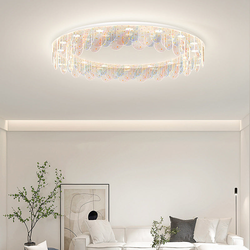 Contemporary Nordic Colorful Round Iron Acrylic LED Flush Mount Ceiling Light For Bedroom