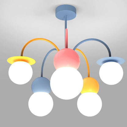 Contemporary Creative Macaron Kids Round Orb Iron Glass Aluminum LED Semi-Flush Mount Ceiling Light For Bedroom