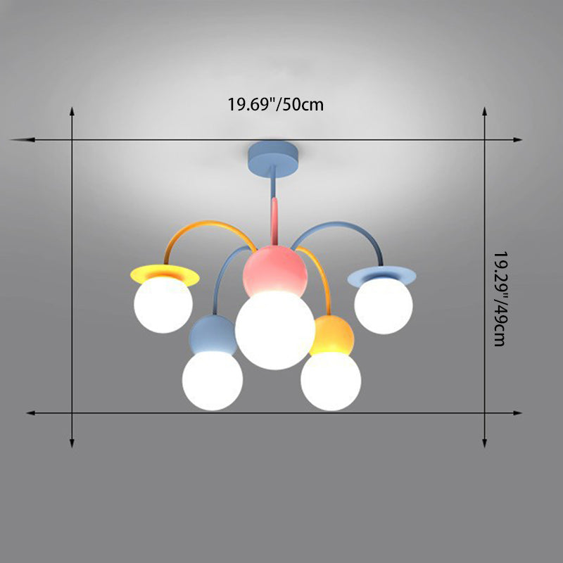 Contemporary Creative Macaron Kids Round Orb Iron Glass Aluminum LED Semi-Flush Mount Ceiling Light For Bedroom