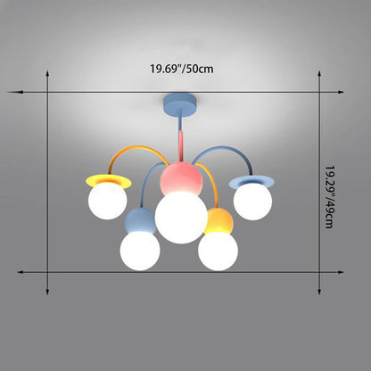 Contemporary Creative Macaron Kids Round Orb Iron Glass Aluminum LED Semi-Flush Mount Ceiling Light For Bedroom