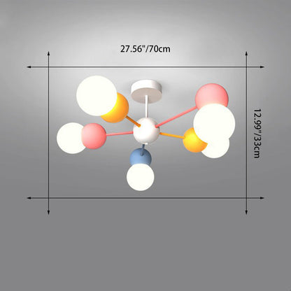 Contemporary Creative Macaron Kids Round Orb Iron Glass Aluminum LED Semi-Flush Mount Ceiling Light For Bedroom