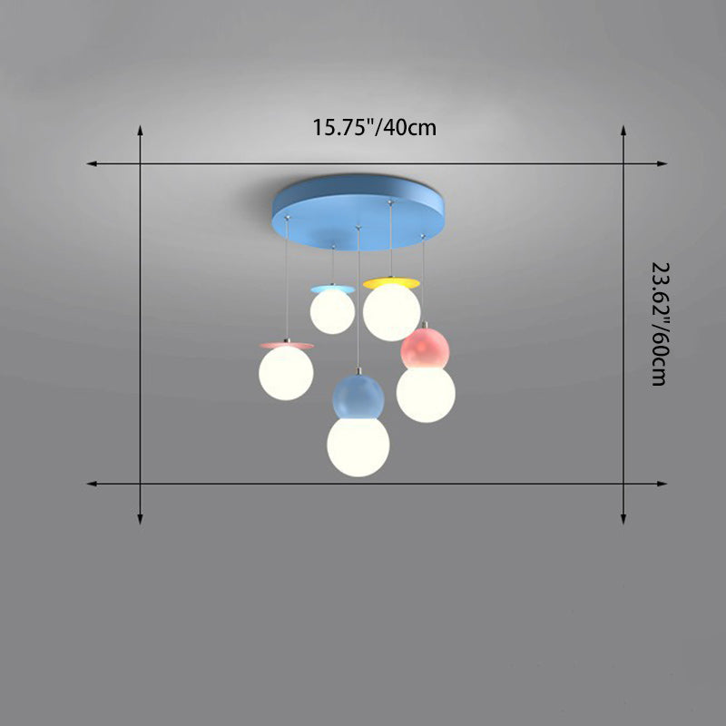 Contemporary Creative Macaron Kids Round Orb Iron Glass Aluminum LED Semi-Flush Mount Ceiling Light For Bedroom