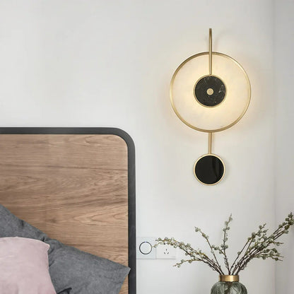 Modern Mid-Century Round Iron Copper Marble LED Wall Sconce Lamp For Bedroom