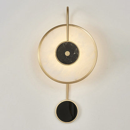 Modern Mid-Century Round Iron Copper Marble LED Wall Sconce Lamp For Bedroom