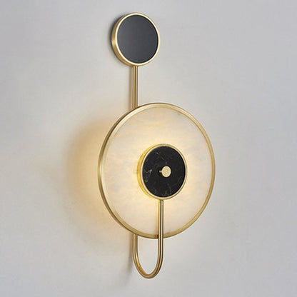 Modern Mid-Century Round Iron Copper Marble LED Wall Sconce Lamp For Bedroom
