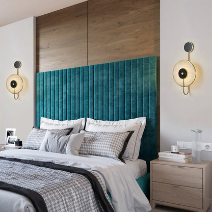 Modern Mid-Century Round Iron Copper Marble LED Wall Sconce Lamp For Bedroom