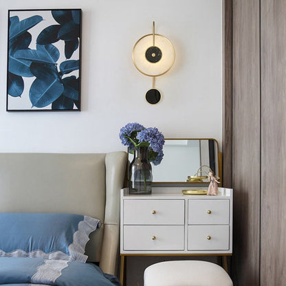 Modern Mid-Century Round Iron Copper Marble LED Wall Sconce Lamp For Bedroom