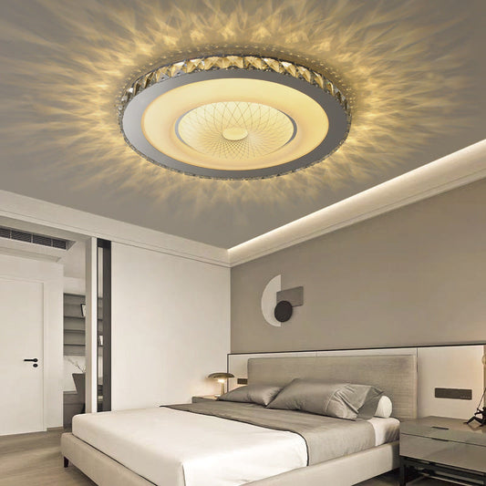 Modern Luxury Round Stainless Steel Acrylic Crystal LED Flush Mount Ceiling Light For Bedroom