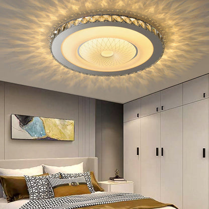 Modern Luxury Round Stainless Steel Acrylic Crystal LED Flush Mount Ceiling Light For Bedroom