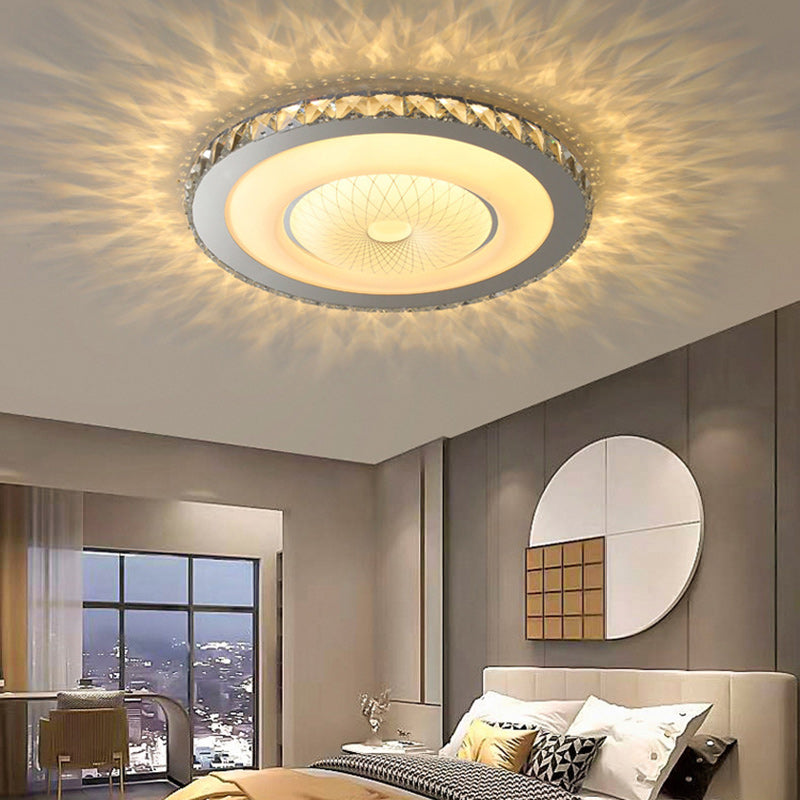 Modern Luxury Round Stainless Steel Acrylic Crystal LED Flush Mount Ceiling Light For Bedroom