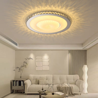 Modern Luxury Round Stainless Steel Acrylic Crystal LED Flush Mount Ceiling Light For Bedroom