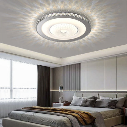 Modern Luxury Round Stainless Steel Acrylic Crystal LED Flush Mount Ceiling Light For Bedroom