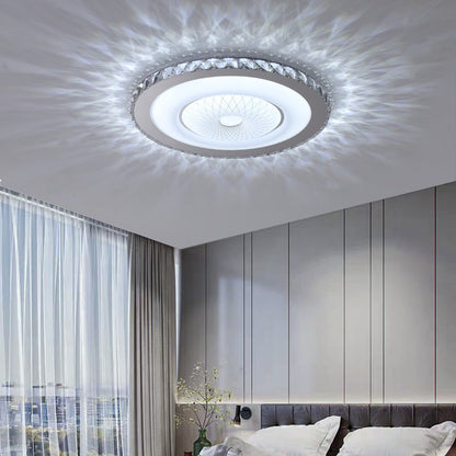 Modern Luxury Round Stainless Steel Acrylic Crystal LED Flush Mount Ceiling Light For Bedroom
