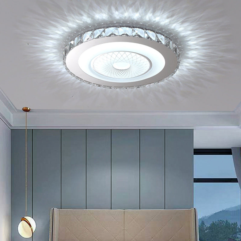 Modern Luxury Round Stainless Steel Acrylic Crystal LED Flush Mount Ceiling Light For Bedroom