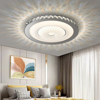Modern Luxury Round Stainless Steel Acrylic Crystal LED Flush Mount Ceiling Light For Bedroom