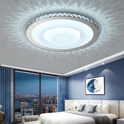 Modern Luxury Round Stainless Steel Acrylic Crystal LED Flush Mount Ceiling Light For Bedroom